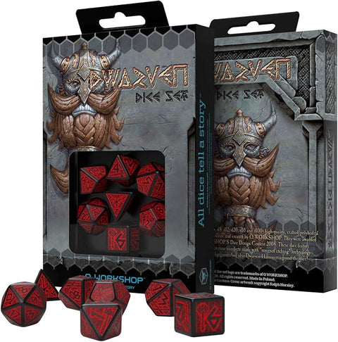 Dice: Q-Workshop - Dwarven - Poly Set (x7) - Red/Black